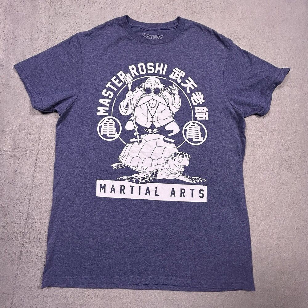 Dragon Ball Z Shirt Mens Medium Blue Graphic Master Roshi Martial Arts Anime DBZ